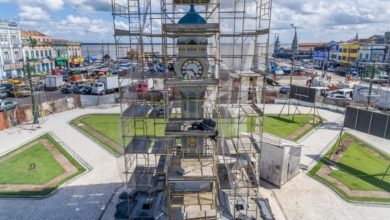 Photo of Monumento da praça do Relógio recebe pintura que destaca a beleza do bem histórico