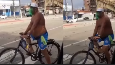 Photo of Em Belém, homem aparece de máscara de garrafa pet e chama atenção na web