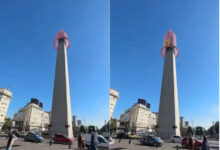 Photo of Camisinha rosa gigante cobre Obelisco de Buenos Aires e imagens viralizam