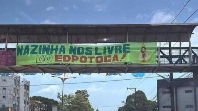 Photo of Faixa na Almirante Barroso pede Intervenção de Nossa Senhora de Nazaré contra “ED Potoca”