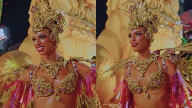 Photo of Alane Dias desfila pela Grande Rio com fantasia feita de garrafas PET