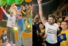 Photo of Dr. Daniel desce do muro, tem as mãos erguidas por Flávio Bolsonaro e Éder Mauro e se une oficialmente à da extrema-direita