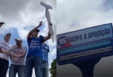 Photo of Filho de Helder leva barbeador gigante com frase “Raspar a oposição” em passeata do MDB